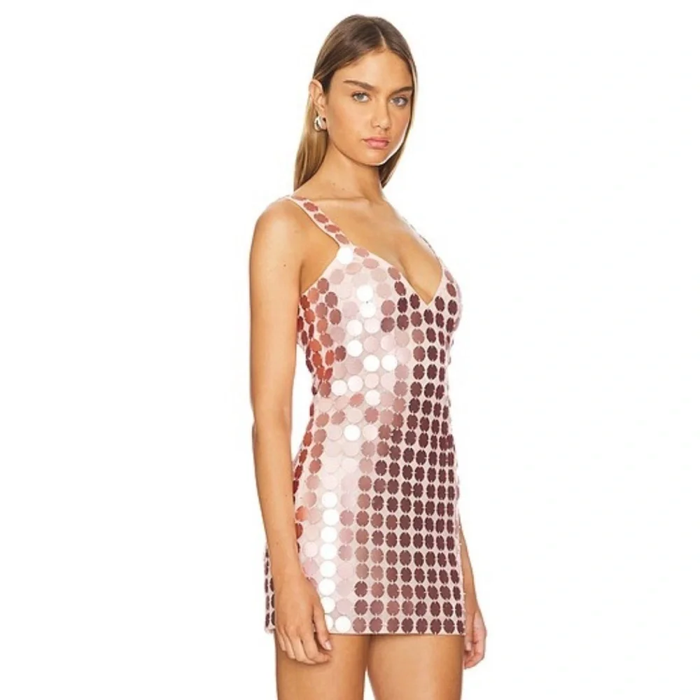 Lovers + Friends Gilles Sequin Mini Dress Light Pink disc metallic Revolve M - Picture 2 of 10